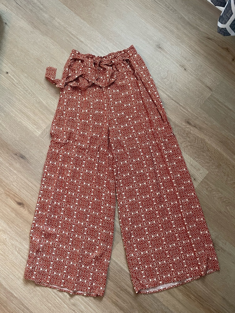 Patrons of Peace Rust Floral Wide-Leg Paperbag Pants